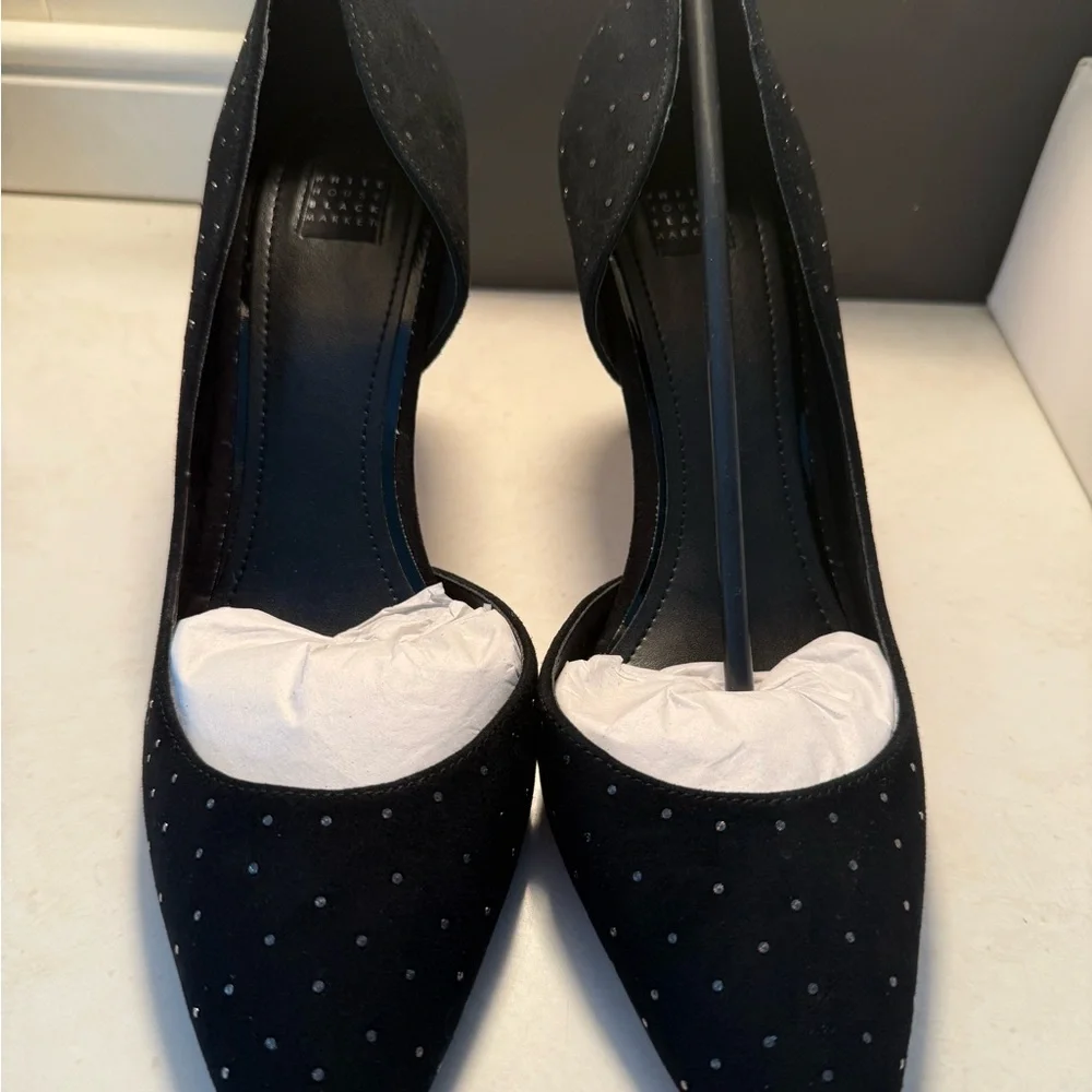 White House Black Market Black Glitter Heels - Picture 2 of 9